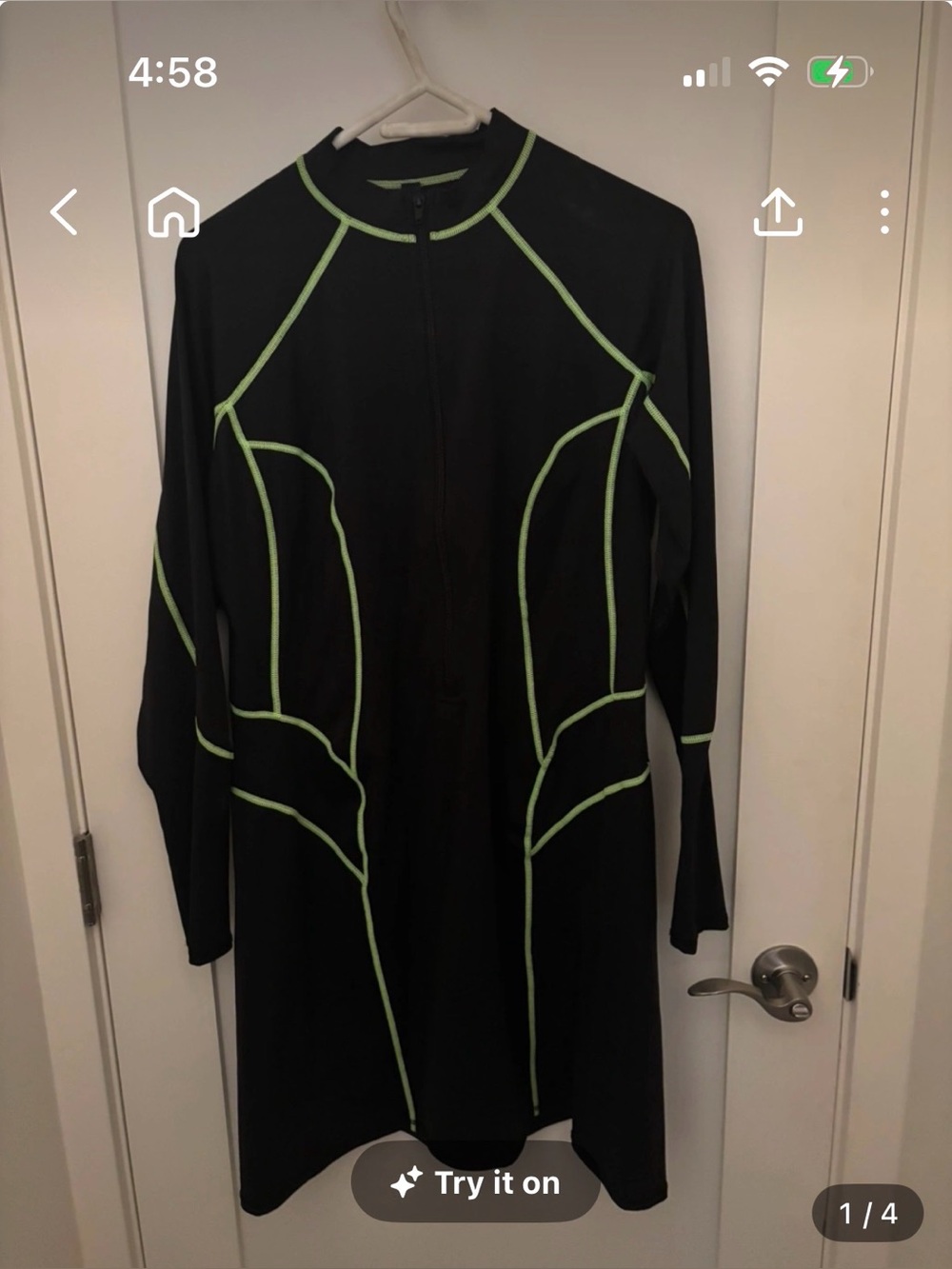 Skims Long-Sleeve Black Dress with Lime Stitching
